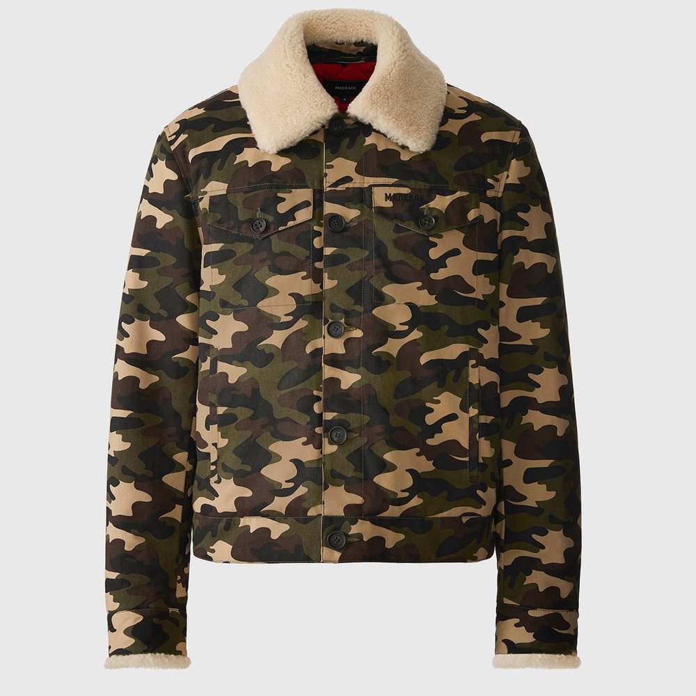 Men's Camouflage Sherpa Collar Jacket - Green Camo